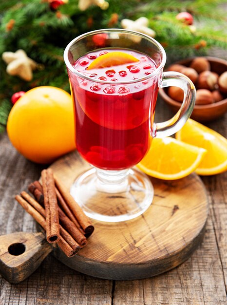 Glass of hot mulled wine