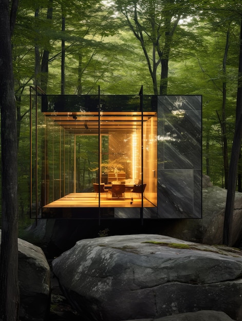 Photo glass house in forest