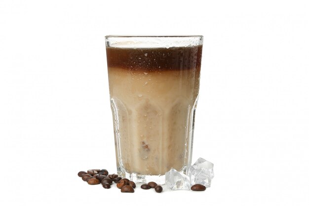 Glass of ice coffee isolated on white background