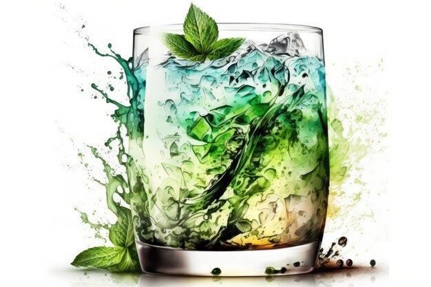 A glass of ice cold mojito isolated on white