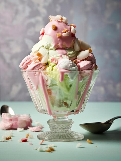 a glass ice cream cone with a spoon in it