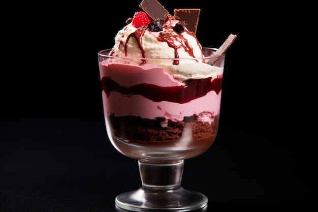 Glass of ice cream decorated with chocolate