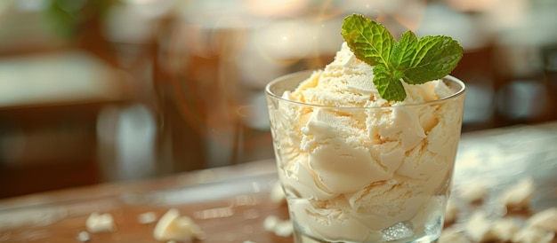 Glass of Ice Cream With a Mint Sprig