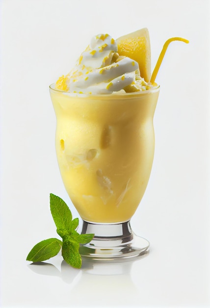 A glass of ice cream with a straw and a yellow straw