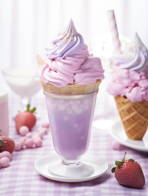 Photo a glass of ice cream with a strawberry in it