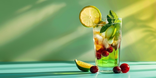 Glass of Ice and Fruit on Table