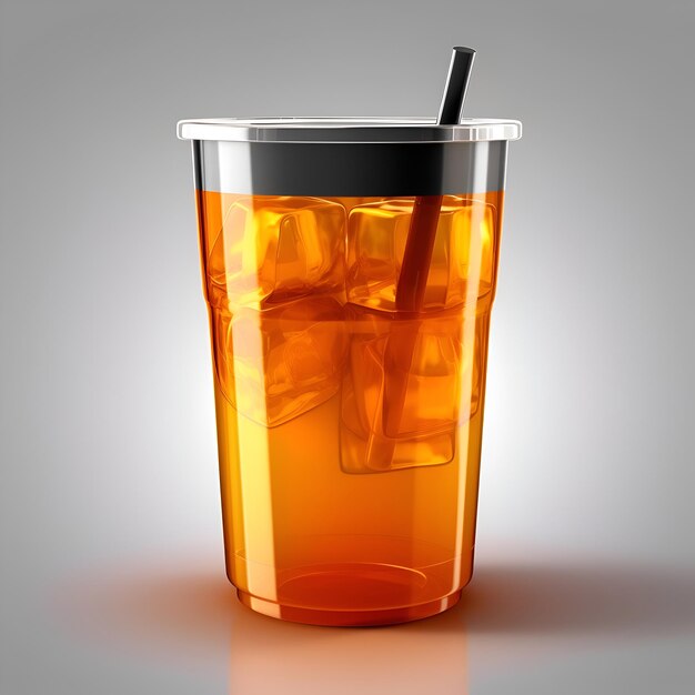 Photo glass of ice tea with straw isolated on gray background 3d illustration