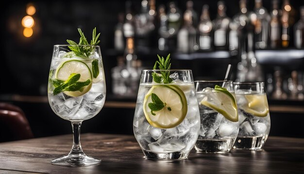 Photo a glass of ice water with lime and mint leaves