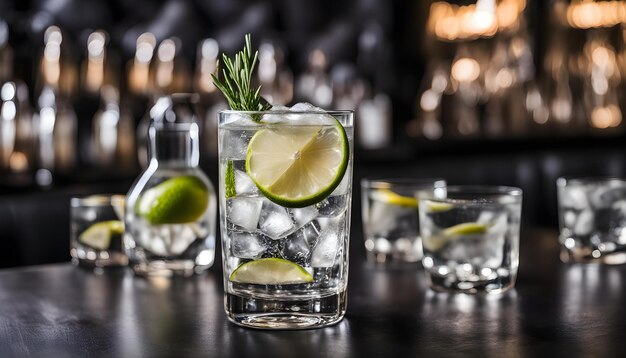 Photo a glass of ice water with limes and limes on a table