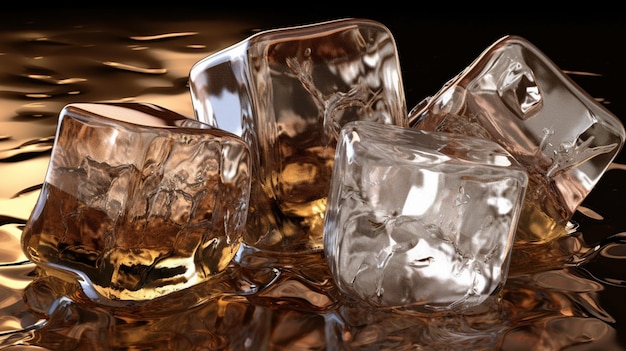 A glass of ice with a golden background