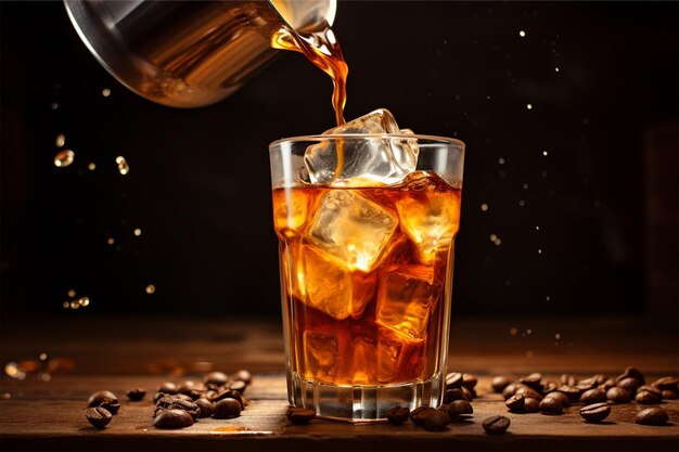 Photo glass iced coffee pouring glass