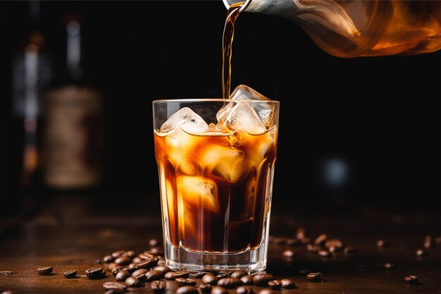 Photo glass iced coffee pouring glass