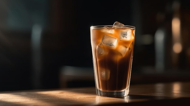 Glass of a iced coffee with cream milk Cold brew coffee drink with ice Generative AI