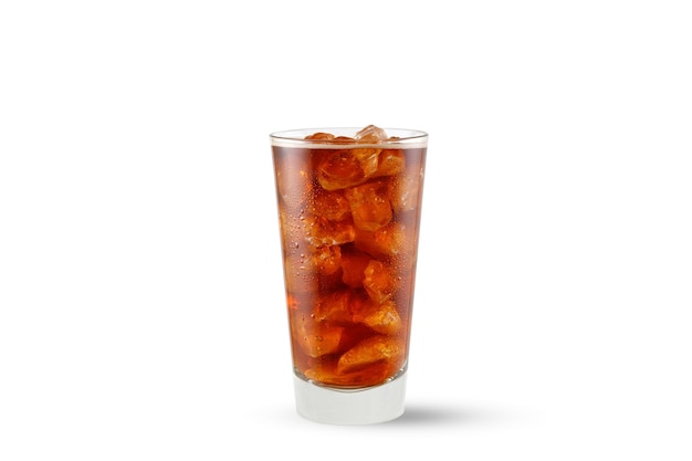 Glass of iced cola coffee tea Cold filter americano coffee with ice isolated on white background