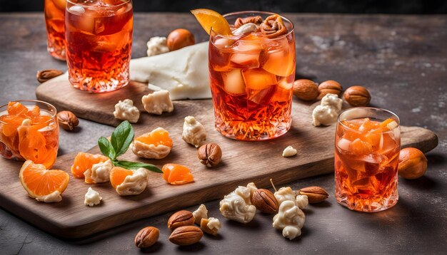 Photo a glass of iced tea sits next to a bottle of alcohol