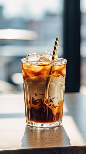 Photo a glass of iced tea with ice and ice in it