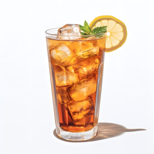 Photo a glass of iced tea with ice and lemon wedges