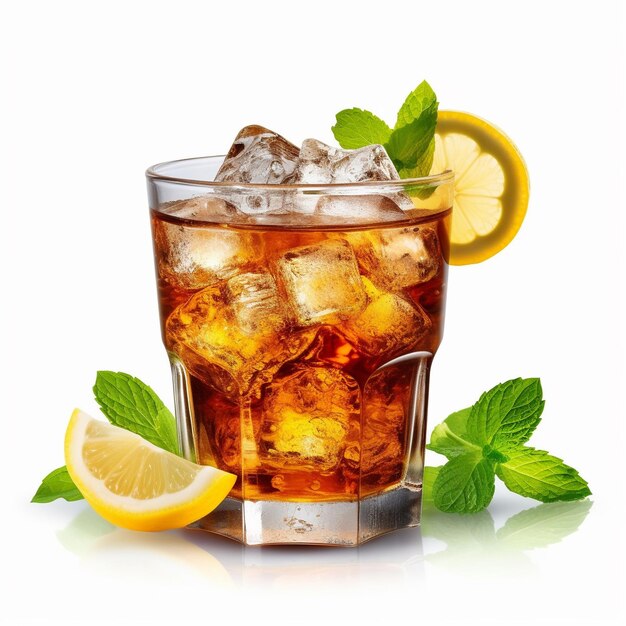 Photo a glass of iced tea with ice and limes on it.