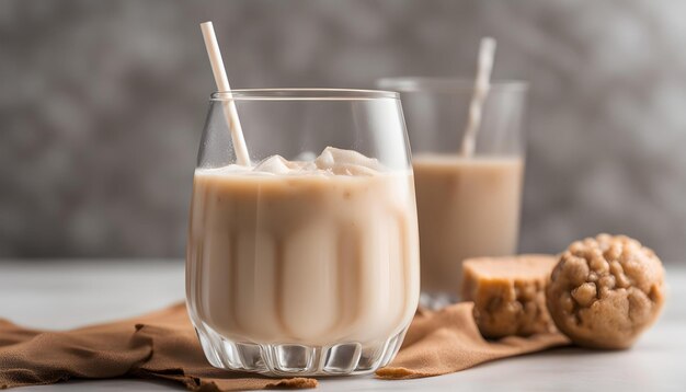 Photo a glass of iced tea with ice and a straw