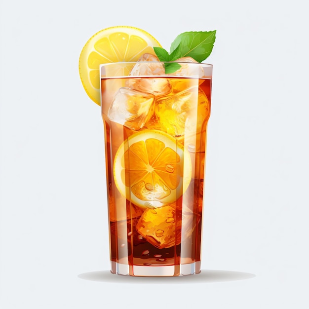 Glass of iced tea with lemon isolated on transparent