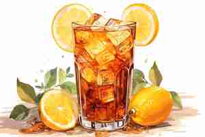 Photo a glass of iced tea with lemons and oranges