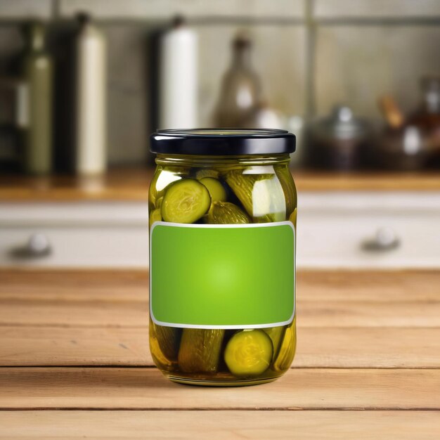 Photo glass jar of cucumber pickles gherkins empty blank generic product packaging mockup