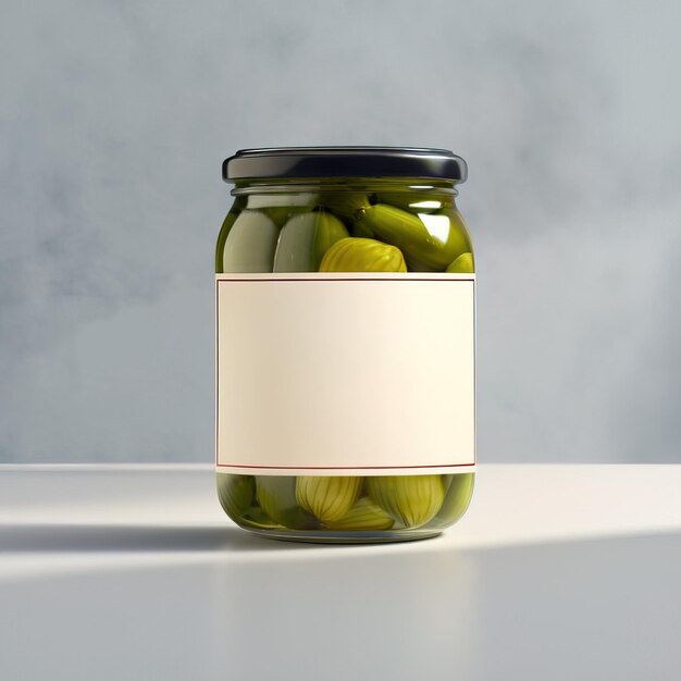 Glass jar of cucumber pickles gherkins empty blank generic product packaging mockup