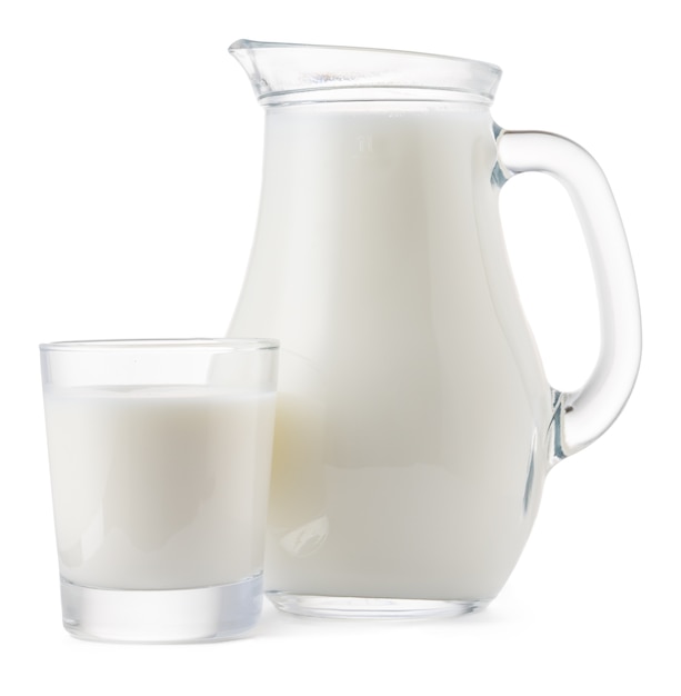 Glass jar and cup of fresh milk isolated on white