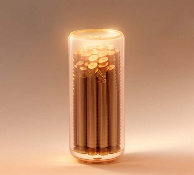 A glass jar filled with coins