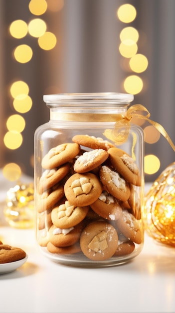 Photo a glass jar filled with cookies on top of a table