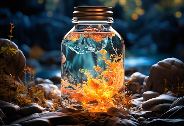 Glass jar filled with water