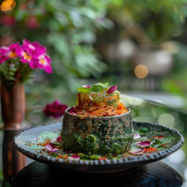 Photo a glass jar of food with fresh fruit and vegetables