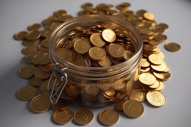 Photo a glass jar full of gold coin for money saving financial concept