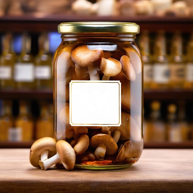 Glass jar of mushrooms empty blank generic product packaging mockup