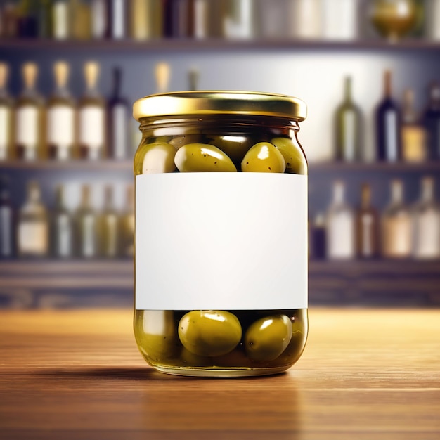 Glass jar of olives empty blank generic product packaging mockup