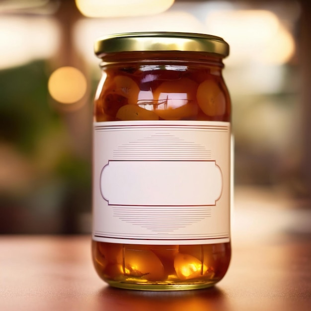 Photo glass jar of pickled onions empty blank generic product packaging mockup