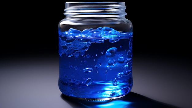 glass jar with bright blue liquid Generative ai