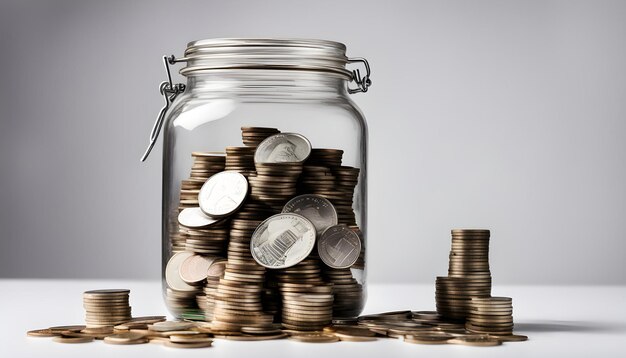 a glass jar with a bunch of coins in it that says  euro