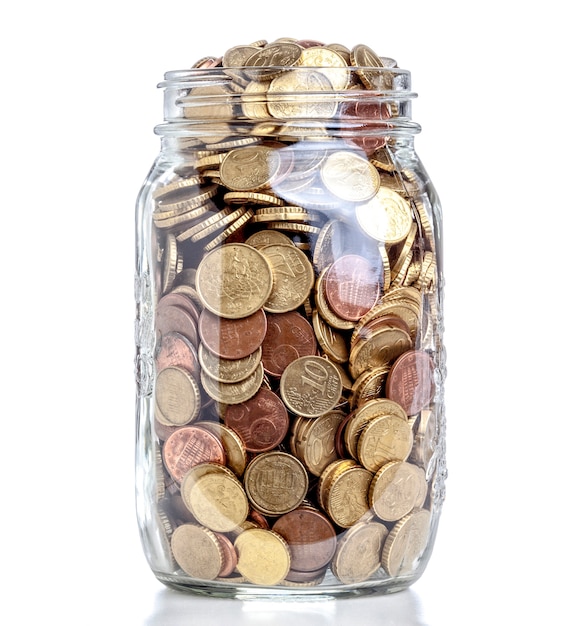 Glass jar with coins