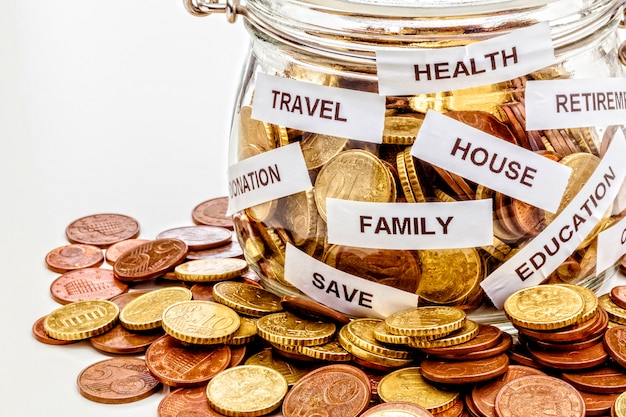 Glass jar with coins