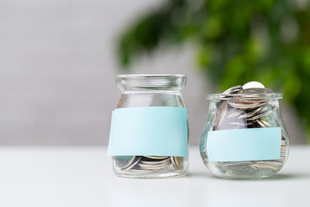 Glass jar with coins