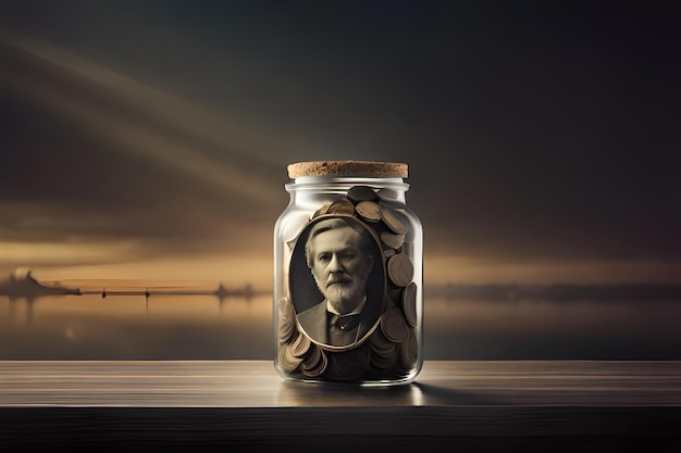 Photo a glass jar with a face on it with a face on it.