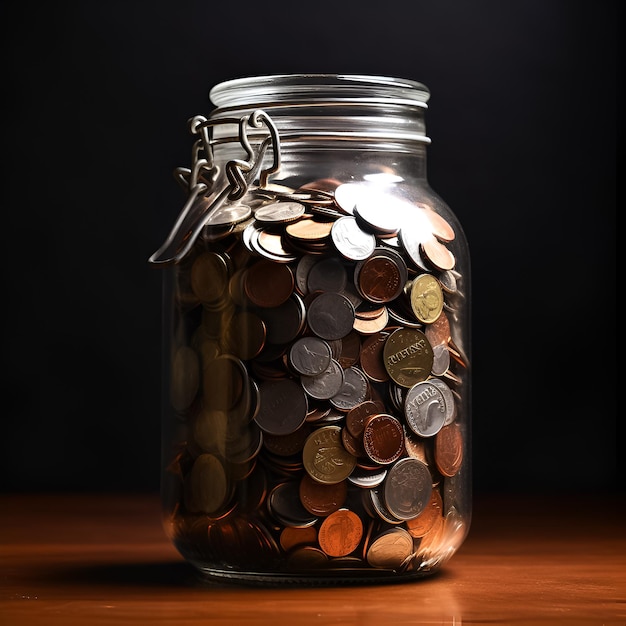 A glass jar with a few coins in it that says " the word change "