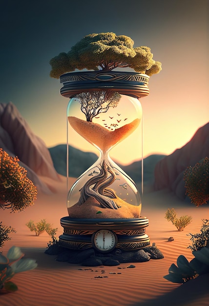 Photo a glass jar with a flower in it and a clock in the middle