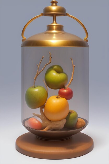 A glass jar with a fruit in it