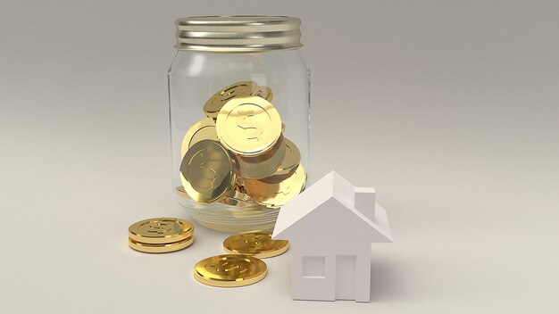 glass jar with golden coin and house