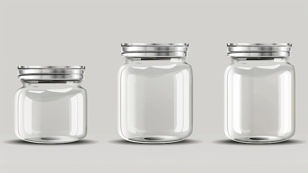 Photo glass jar with metal lid transparent clear capless container for food storage and canning blank mockup for kitchen package design