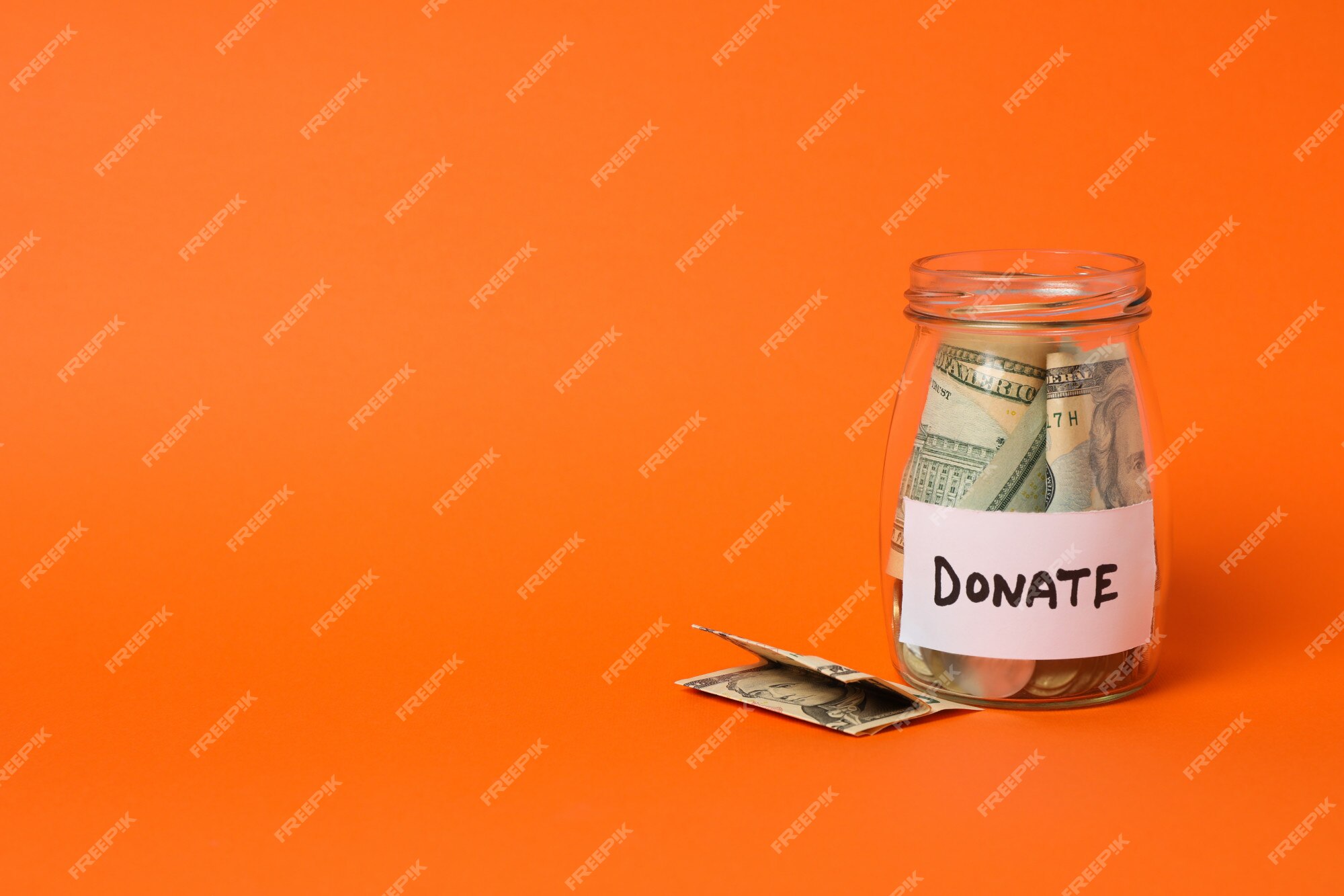 Glass jar with money and text please donate Vector Image