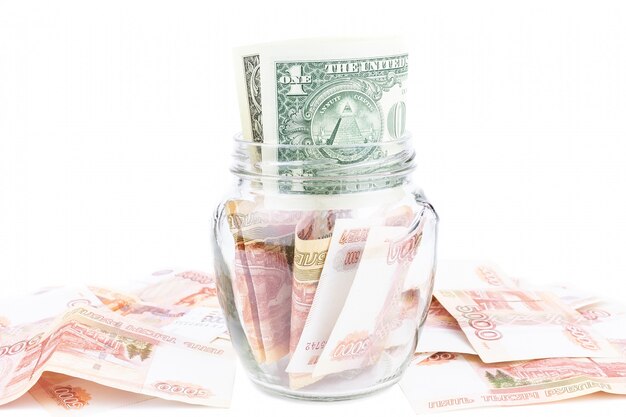 Glass jar with money