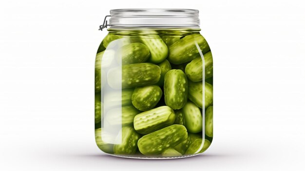 A glass jar with pickled cucumbers